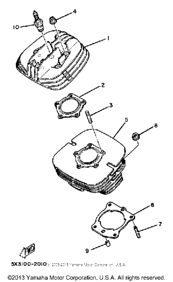 YZ100J Cylinder head - cylinder