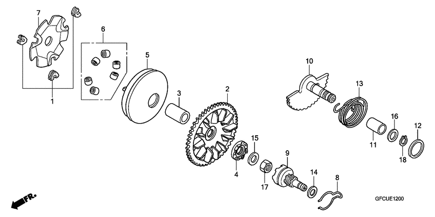 Drive face/ kick starter spindle