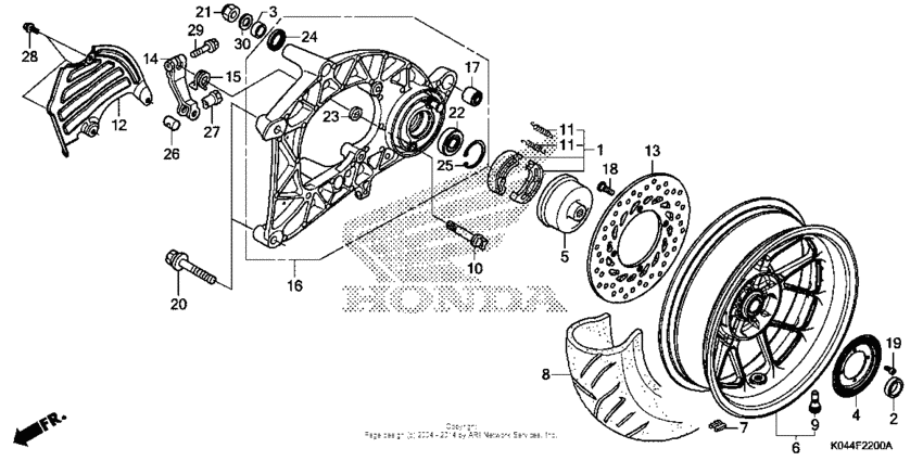 Rear wheel + swingarm (ac)