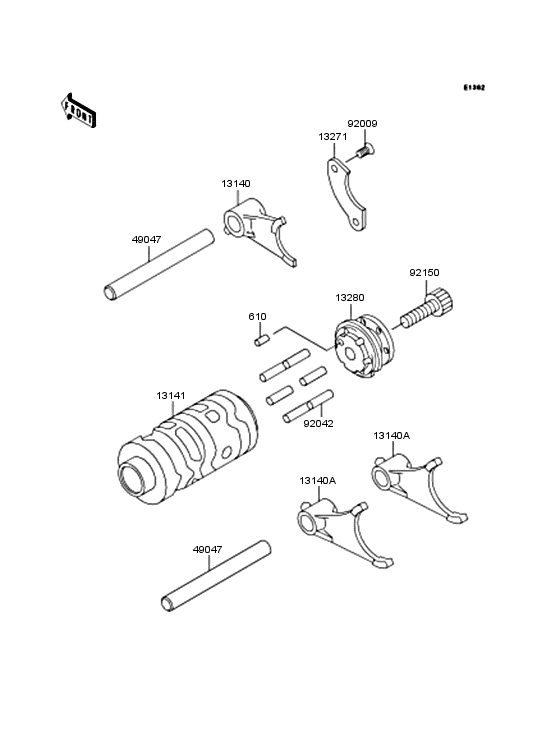 KX65 Gear change drum & forks