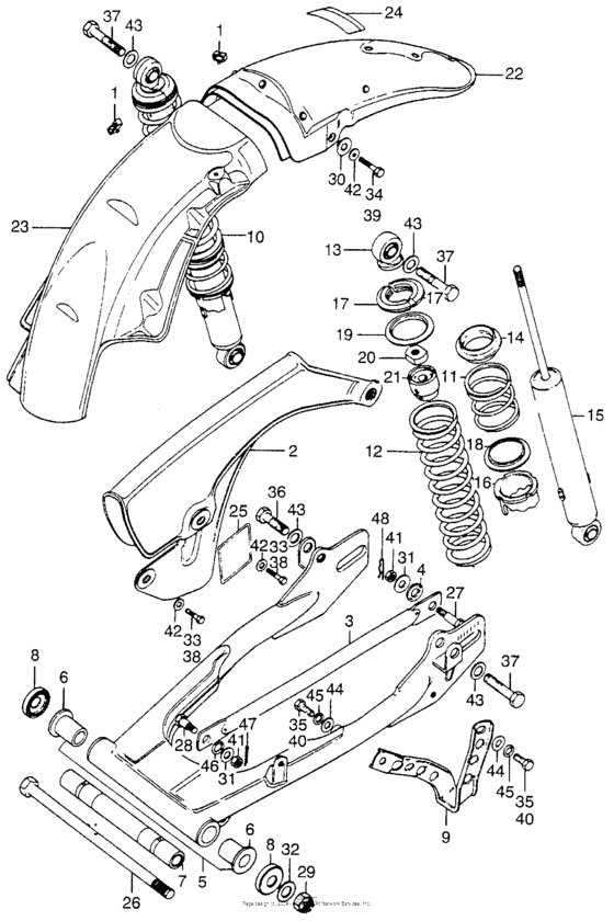 Swingarm + rear shock absorber + rear fender