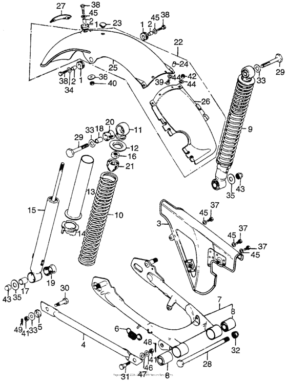 Rear shock absorber + rear fender + swingarm