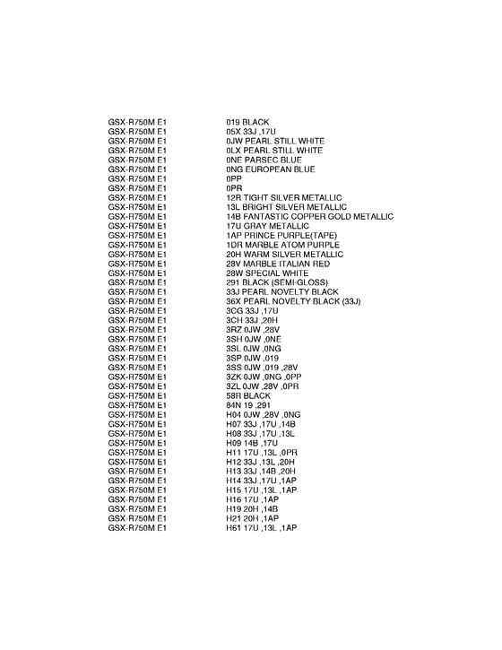 GSX-R750 Color chart