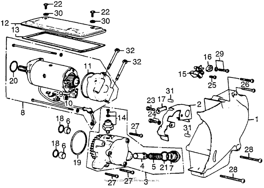 Left crankcase cover + starting motor
