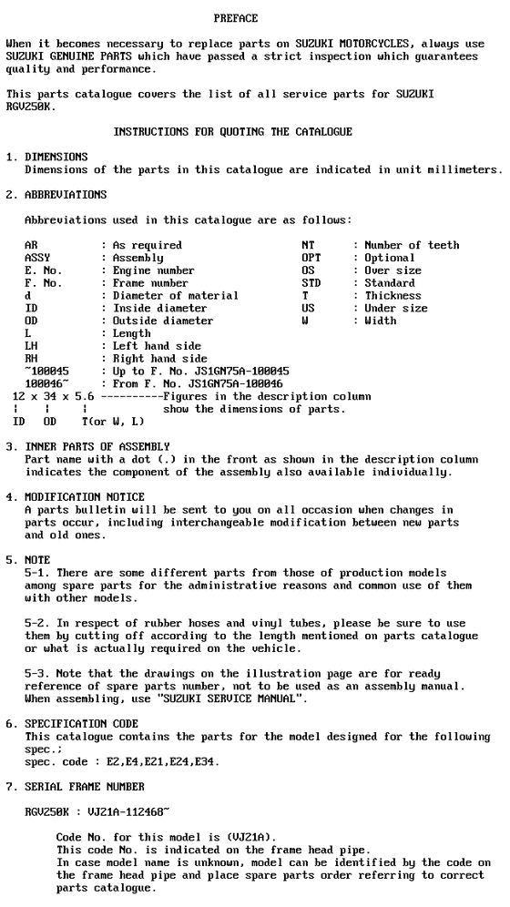 RGV250 Catalog preface