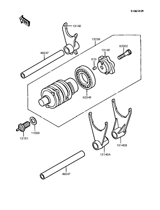 ZX400 Gear change drum & forks