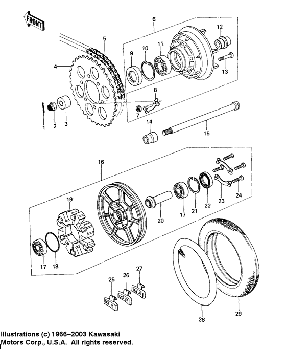 Rear wheel/tire/hub/chain