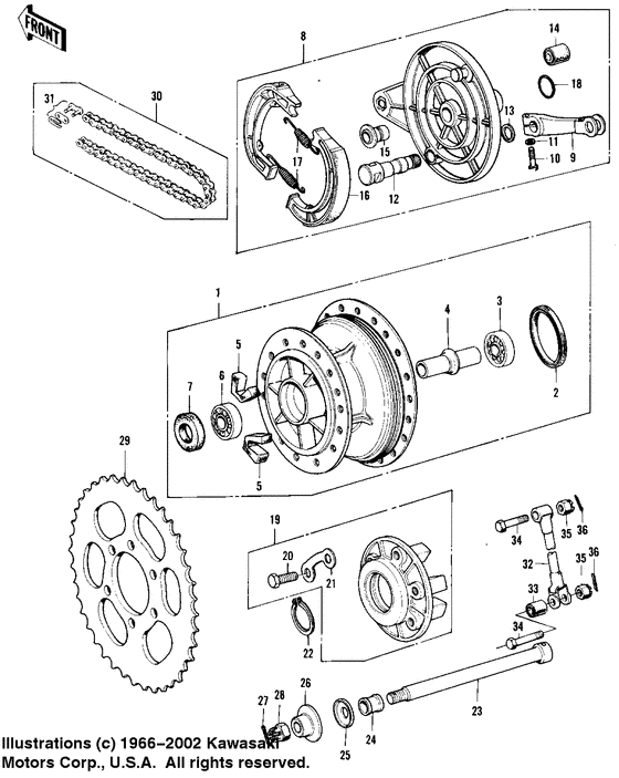 Rear hub/brake/chain