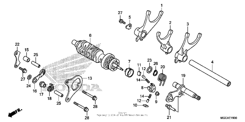 Gearshift drum + gearshift fork