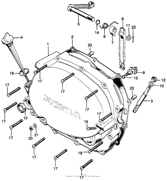 Right crankcase cover + clutch lever