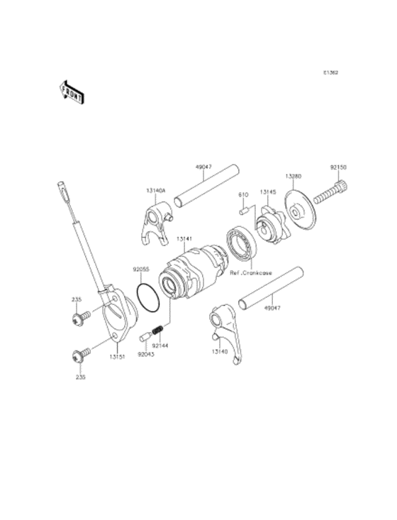 Gear change drum/shift fork