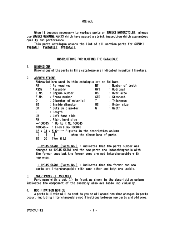 SV650 Catalog preface