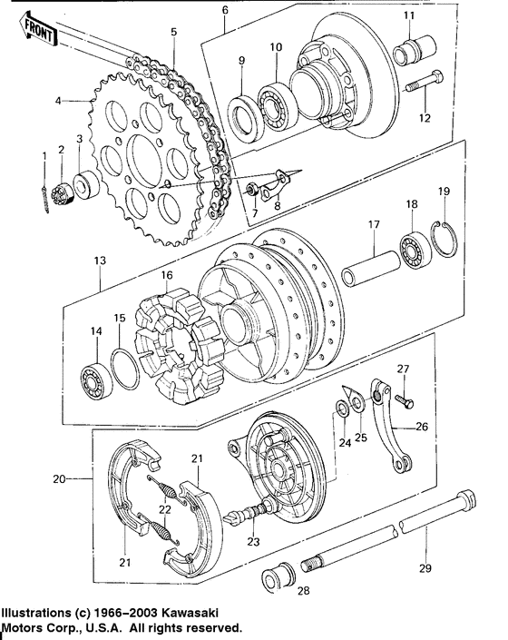 Rear hub/brake/chain
