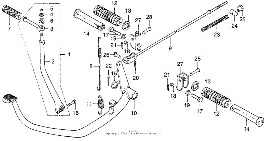 Brake pedal + kick starter arm