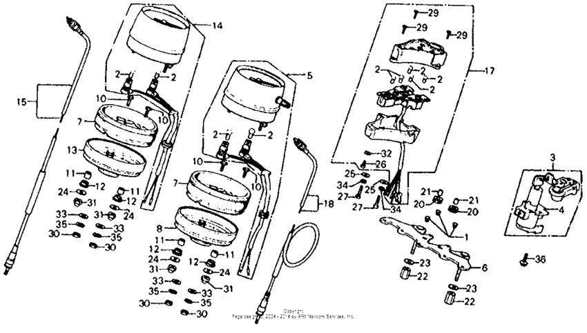 Speedometer + tachometer + key switch