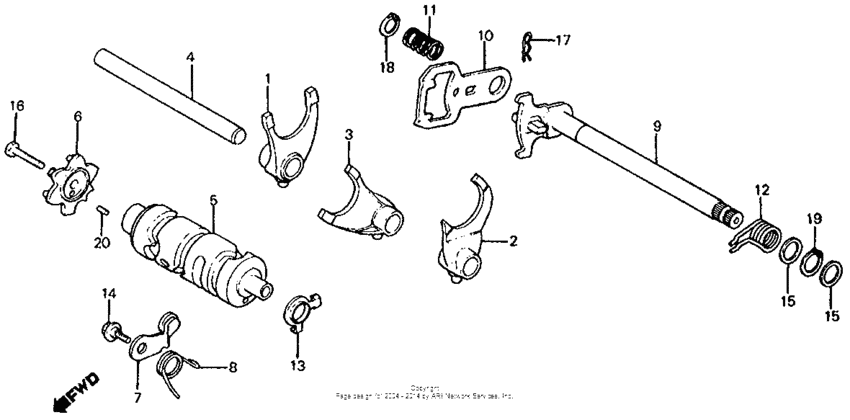 Shift drum + shift fork