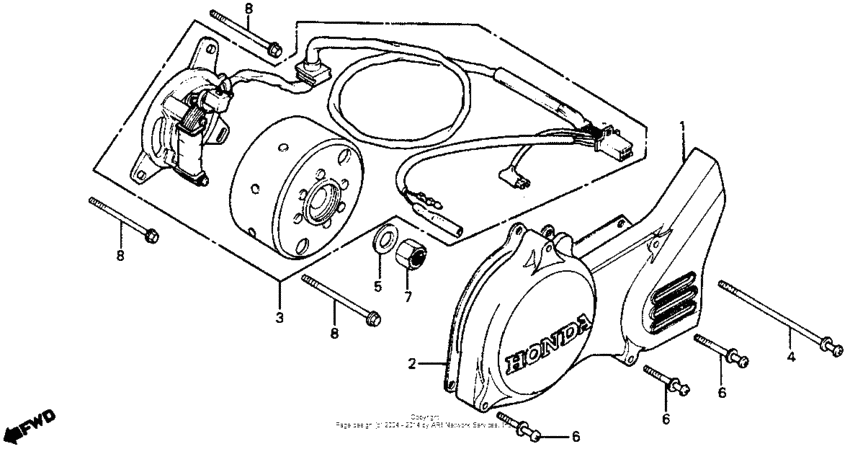 Left crankcase cover + alternator 80-82