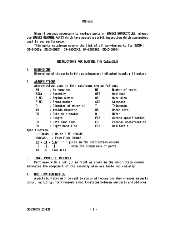 DR-Z400 Catalog preface