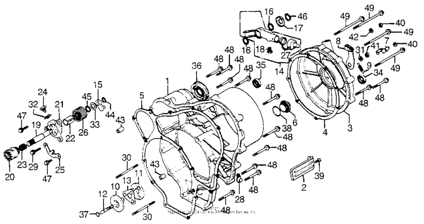 Kick starter + clutch cover + rear case