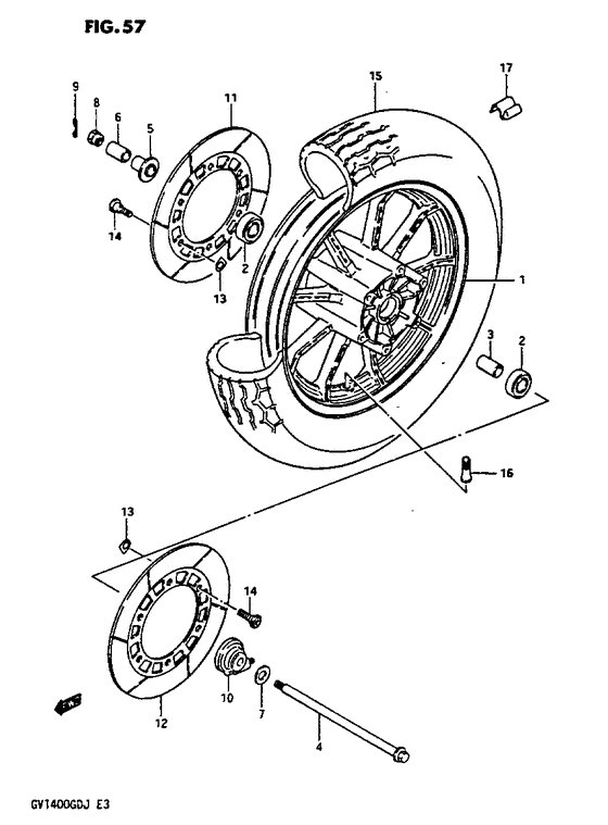 Front wheel gv1400gdg/gtg f.no.103765-/gcg/model h/j