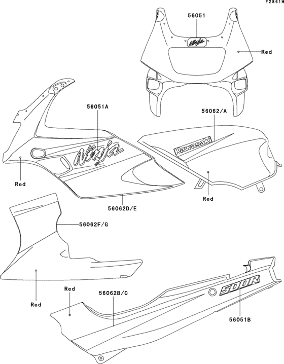 EX500 Decals(red)(ex500-d5)