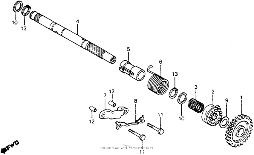 Kick starter spindle 82