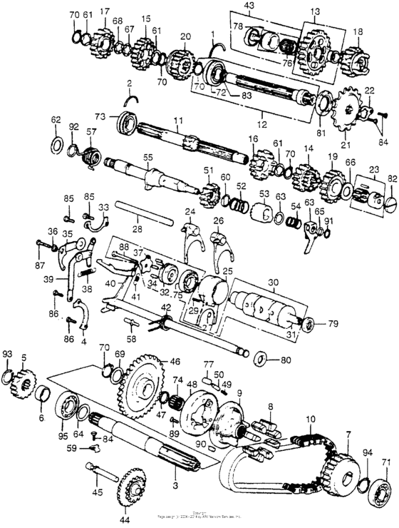 Transmission + kick starter spindle