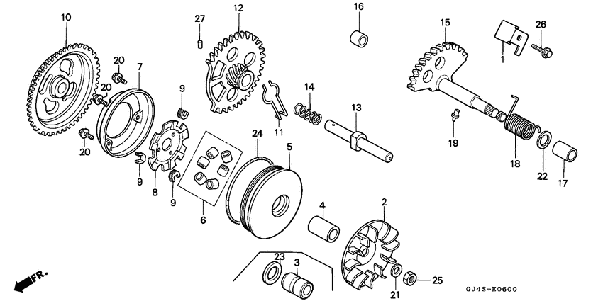 Drive face/kick starter kick starter spindle