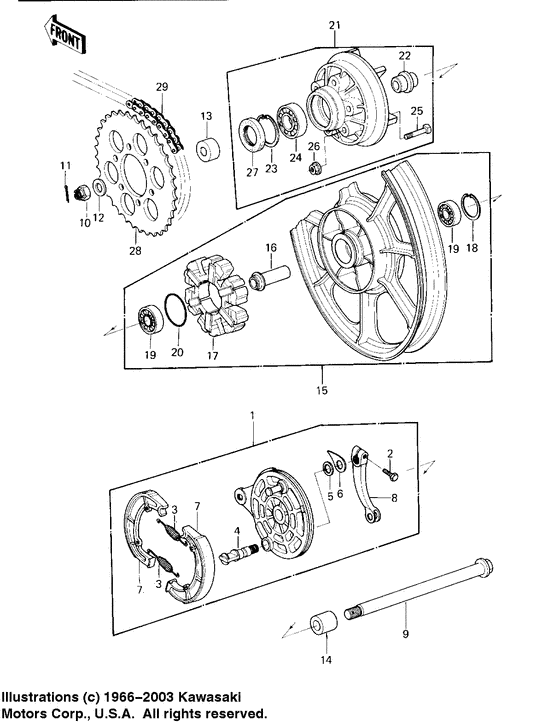 Rear wheel/hub/brake/chain