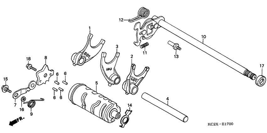 Gearshift fork/ gearshift drum