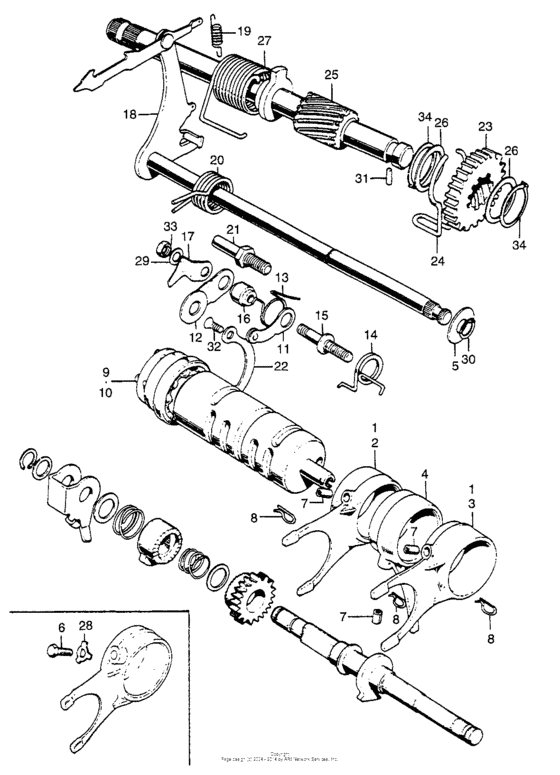 Shift drum + kick starter spindle