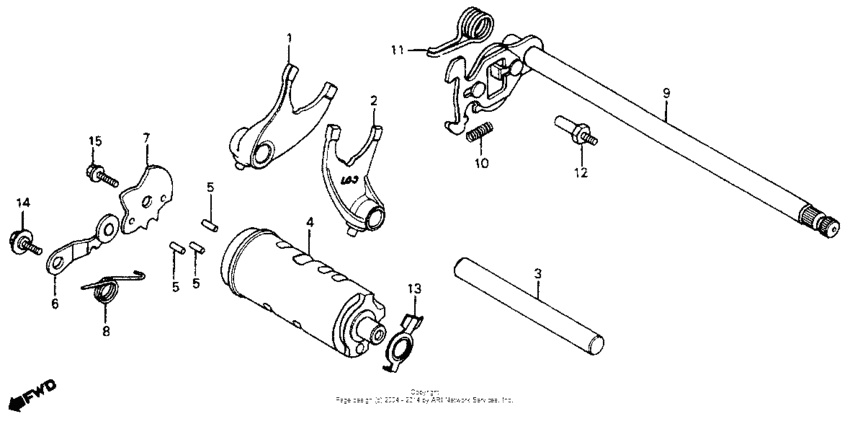 CM200 Gearshift drum + shift fork