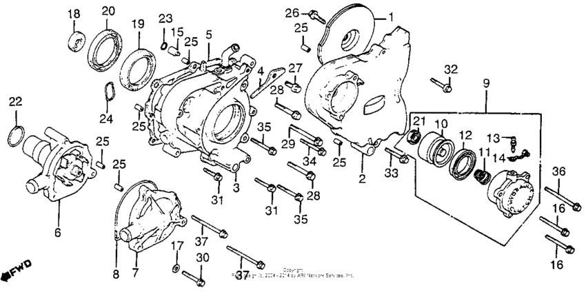 Left crankcase cover + water pump
