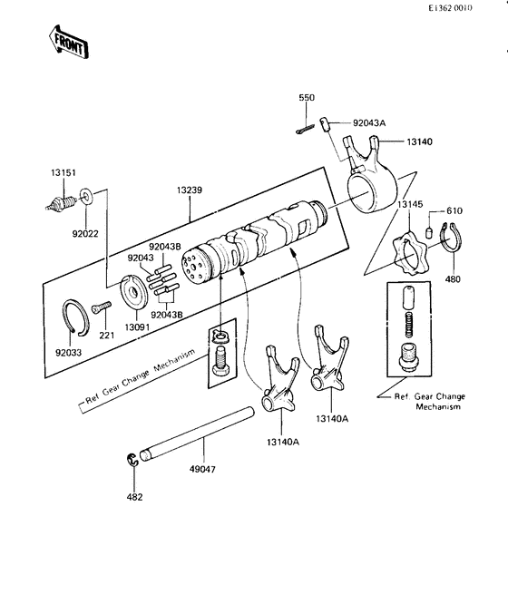 KZ1100 Gear change drum & forks