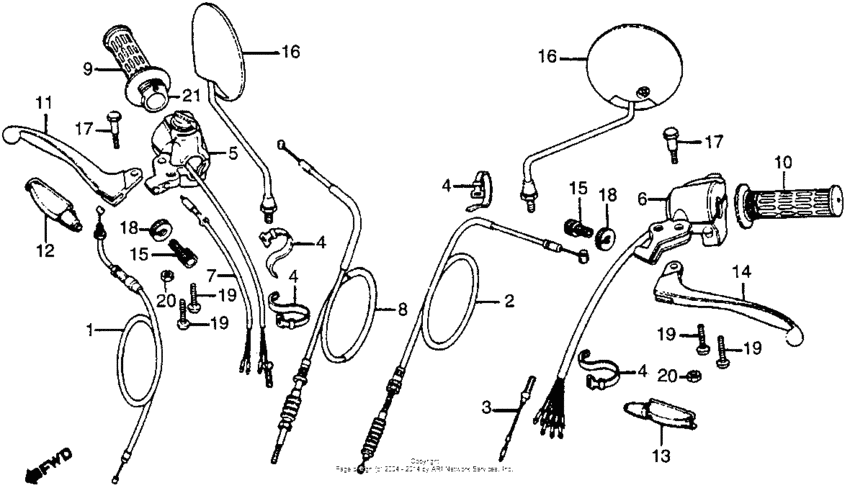 Handle lever + switches + cables