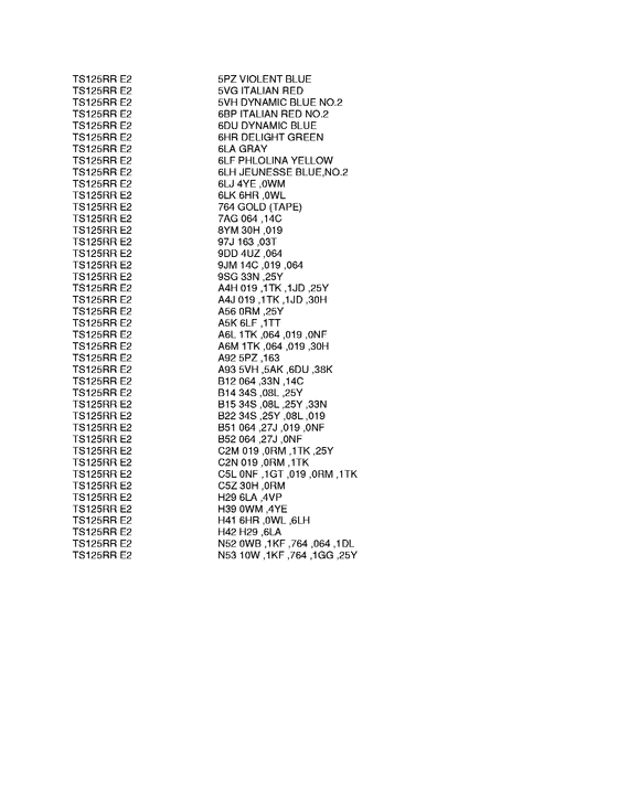TS125 Color chart
