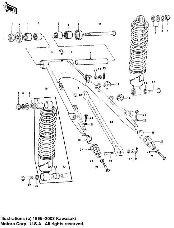 Swing arm/shock absorbers