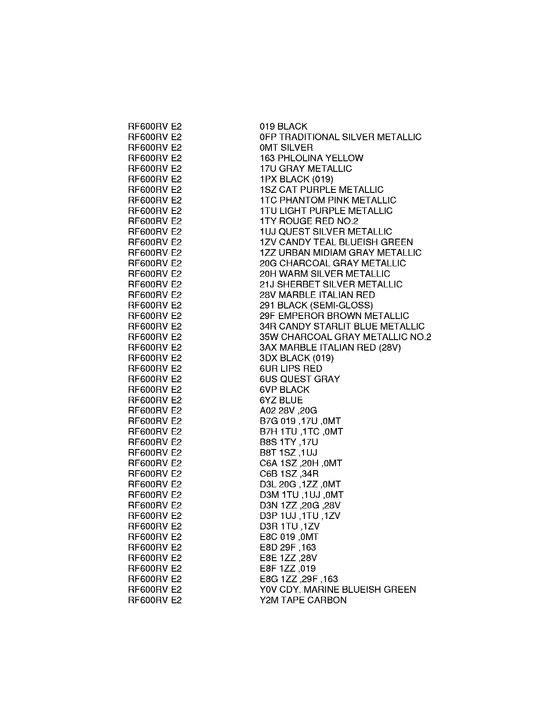 RF600 Color chart
