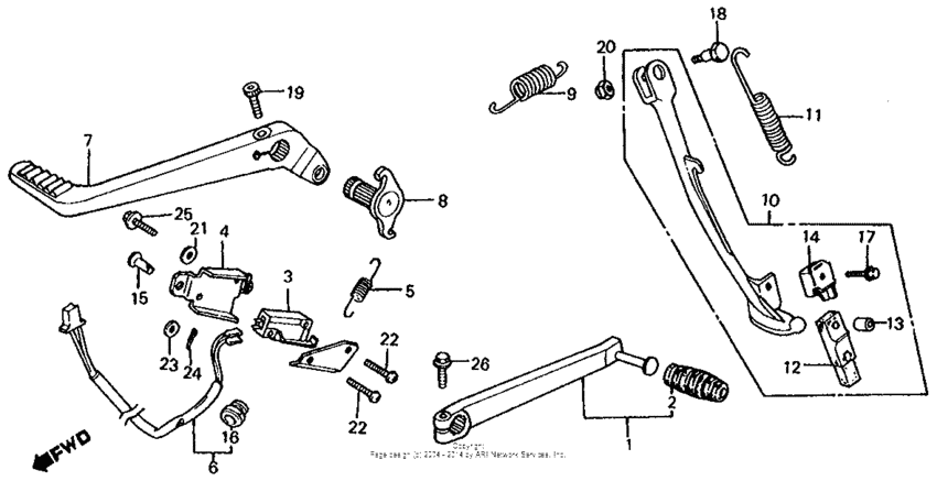 Gearshift pedal + brake pedal + side stand
