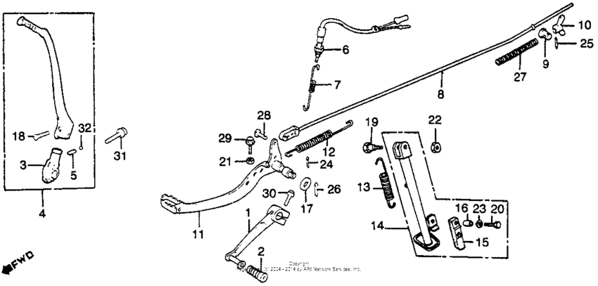 Kick starter arm + shift pedals + brake pedals