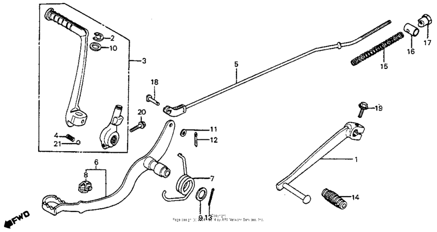 Shift pedal + brake pedal + kick starter arm 80-81