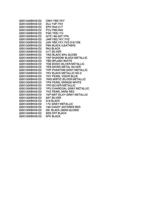 GSX1300BK (ABS) Color chart