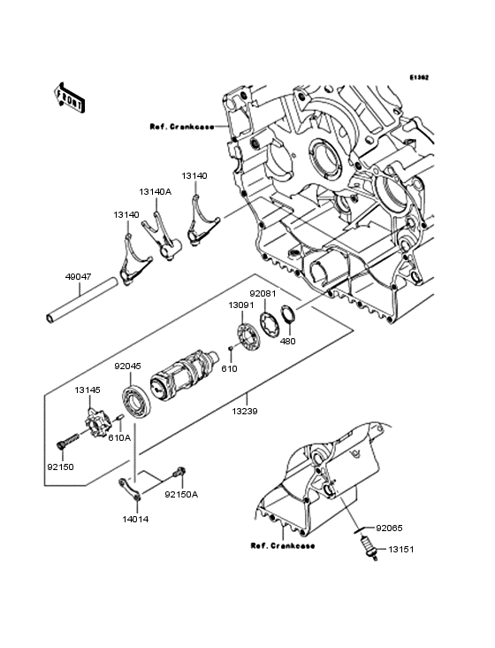 VN900 Gear change drum & forks