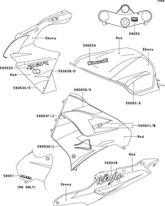 ZX900 Decals(zx900-e1p)(ebony / red)