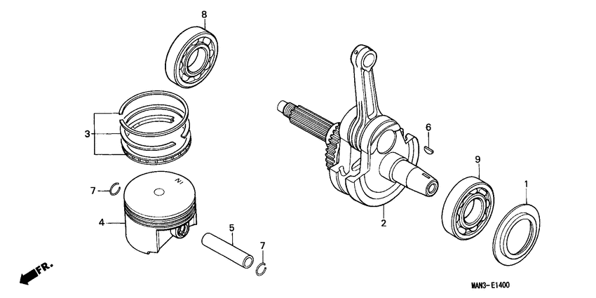 Piston/crankshaft