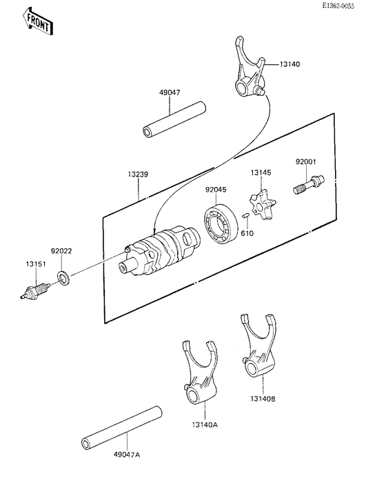 KL250 Gear change drum & forks