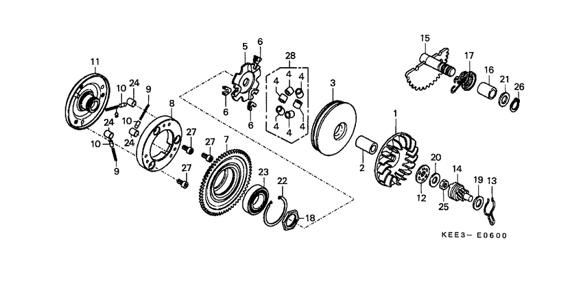 Drive face/ kick starter spindle