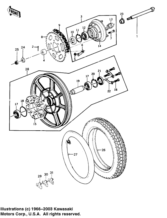 Rear wheel/hub/tire/chain