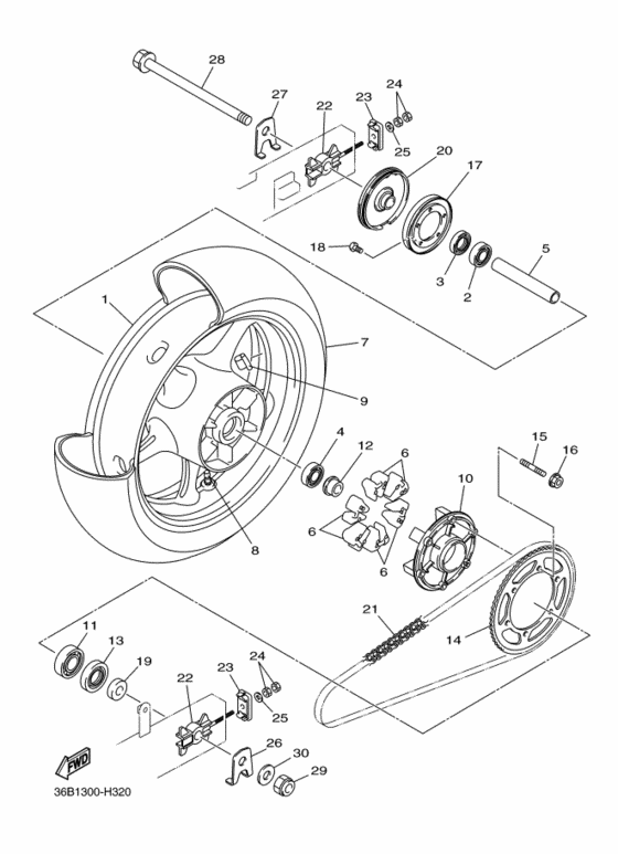 Rear wheel complete assy