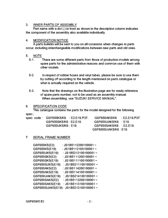 GSF650 Catalog preface